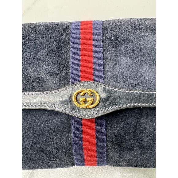 Vintage Gucci Sherry Line Navy Suede Clutch Bag - Picture 2 of 13